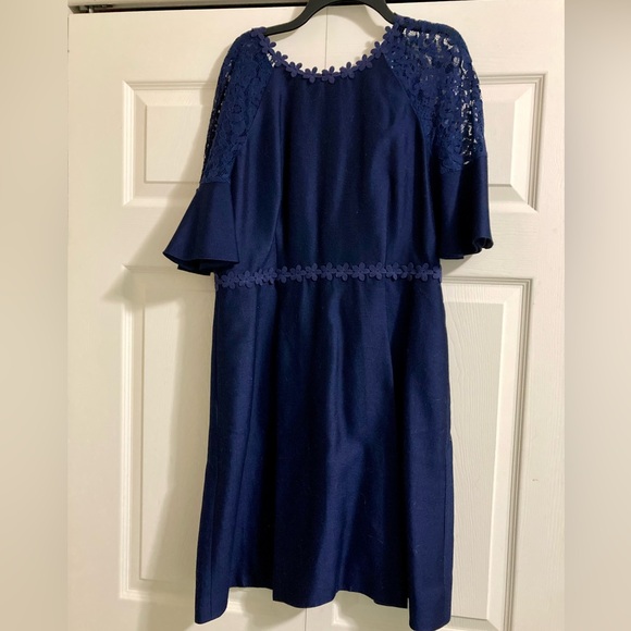 Draper James Navy Lace Inset Flutter Sleeve Dress - Picture 2 of 8